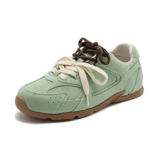 Cushioned Suede Trainers with Dual Lace Fastening