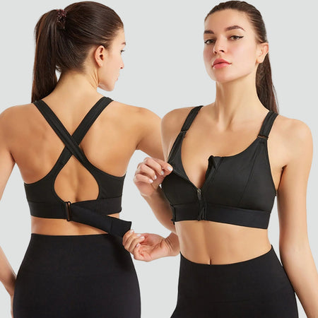Front Zip Sports Bra with Adjustable Back Straps