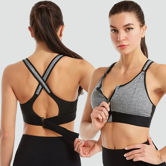 Front Zip Sports Bra with Adjustable Back Straps