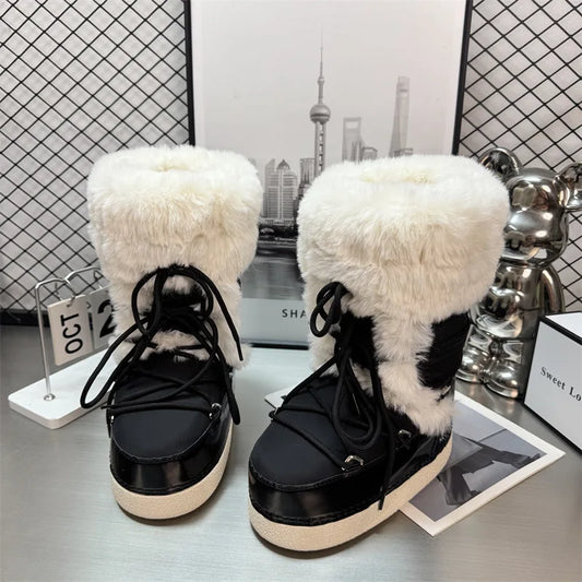 Women's Water-Repellent Plush Trim Lace-Up Snow Boots