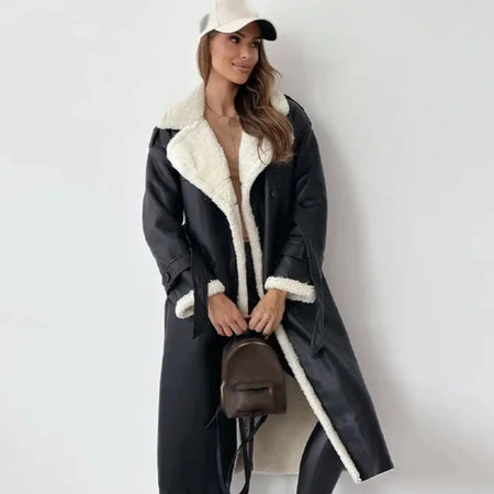 Belted Teddy Collar Coat with Fleece Lining