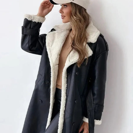 Belted Teddy Collar Coat with Fleece Lining