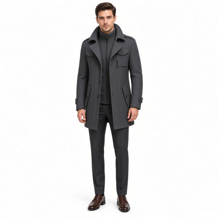 Men's Wool Blend Winter Coat with High Collar