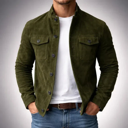 Men's Military-Style Faux Suede Jacket With Chest Pockets