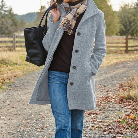 Women's Classic Long Button-Front Winter Coat