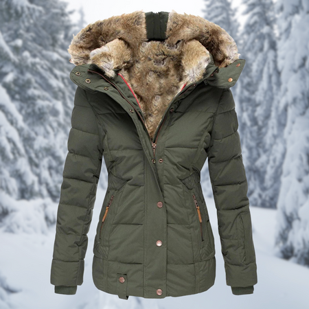Women's Elegant Winter Jacket with Plush Trim Hood