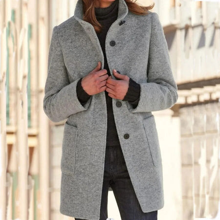 Women's Elegant Button-Front Wool-Look Coat