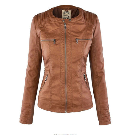 Women's Faux Leather Hooded Zip Jacket