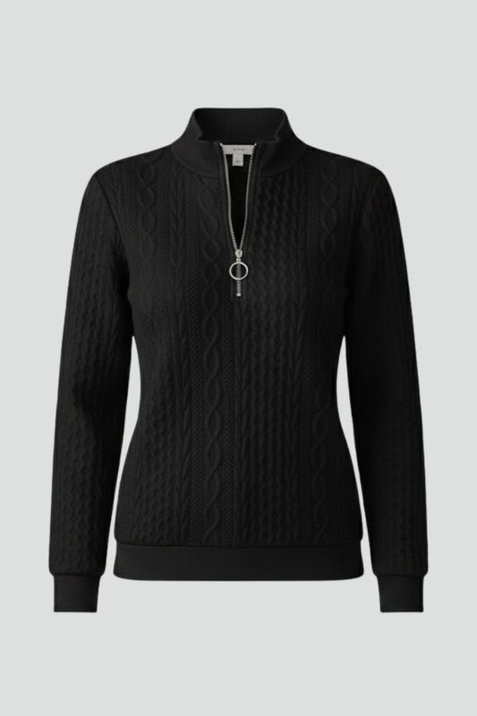 Women's Zip Neck Jumper with Cable Knit