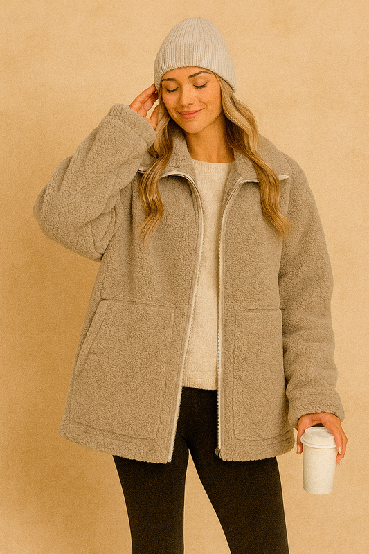 Women's Oversized Teddy Fleece Zip Up Jacket