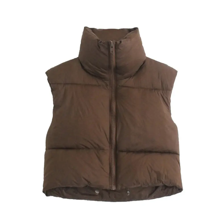 Women's Cropped High Collar Puffer Vest