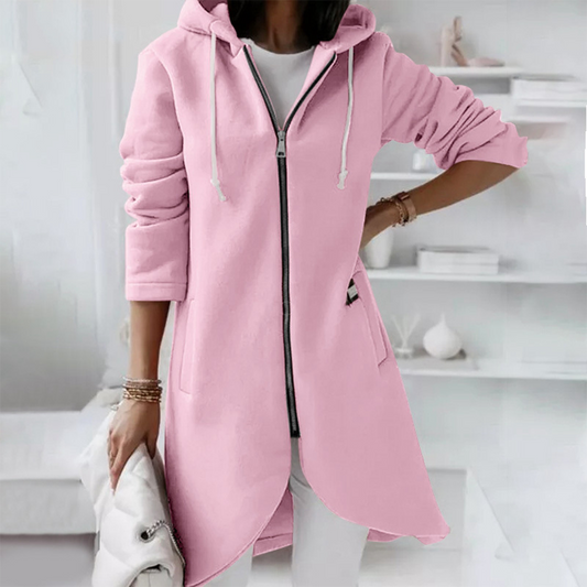 Longline Hooded Jacket with Zip Front and Drawstring