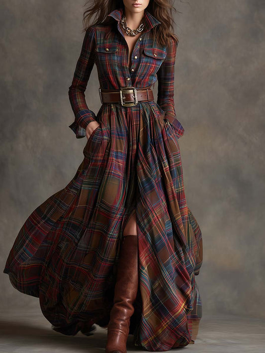 Women's Belted Button Front Midi Shirt Dress