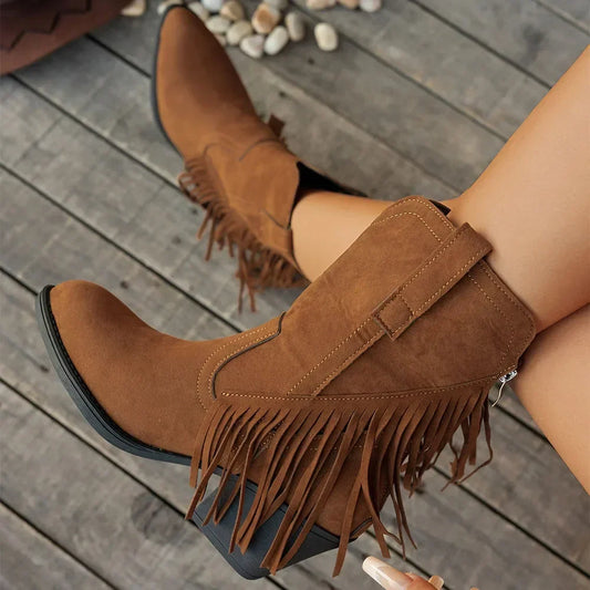 Women's Wide Calf Fringe Western Boots
