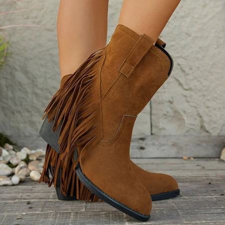 Women's Wide Calf Fringe Western Boots