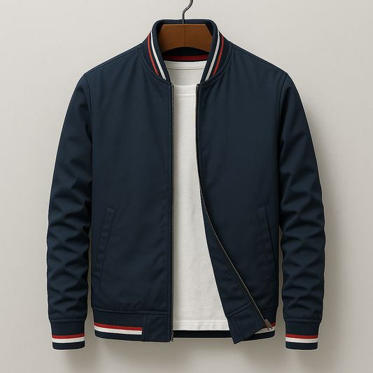 Men's Zippered Bomber Jacket with Ribbed Cuffs