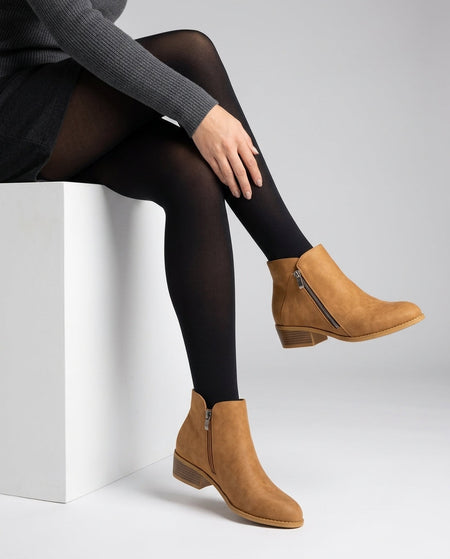 Women's Curved Topline Low Block Heel Ankle Boots