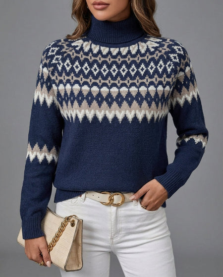 Fair Isle Pattern Turtleneck Sweater