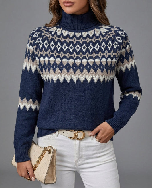 Fair Isle Pattern Turtleneck Sweater