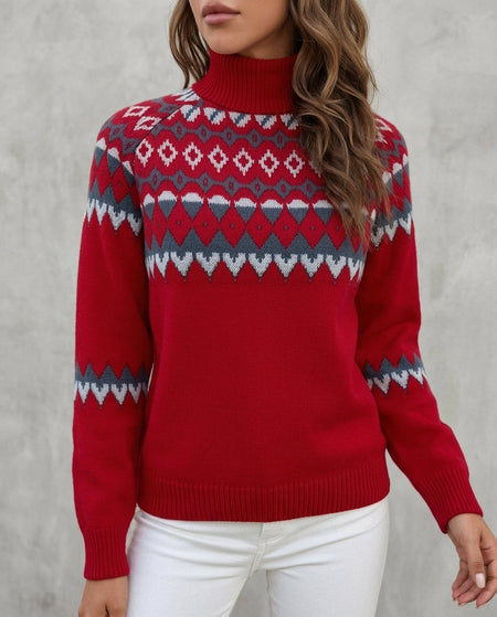 Fair Isle Pattern Turtleneck Sweater