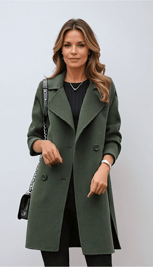 Mid-Length Double-Breasted Notched Lapel Coat