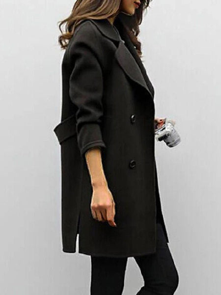 Mid-Length Double-Breasted Notched Lapel Coat