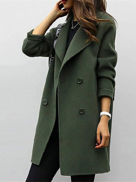Mid-Length Double-Breasted Notched Lapel Coat