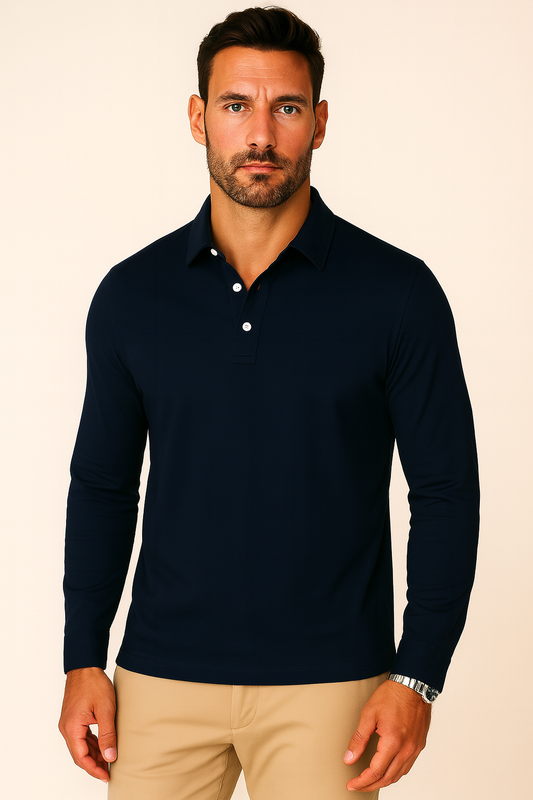 Men's Cotton Long Sleeve Polo Shirt