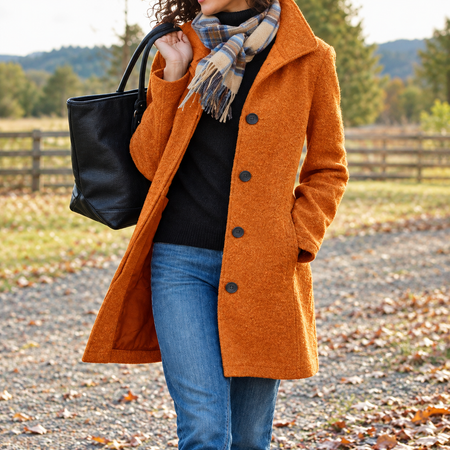 Women's Classic Long Button-Front Winter Coat