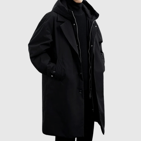 Hooded Water Resistant Long Trench Coat