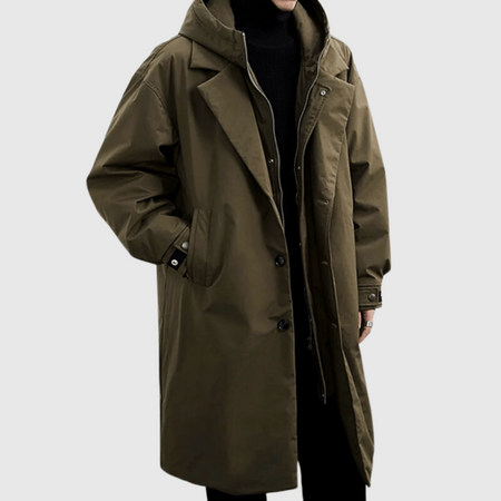 Hooded Water Resistant Long Trench Coat