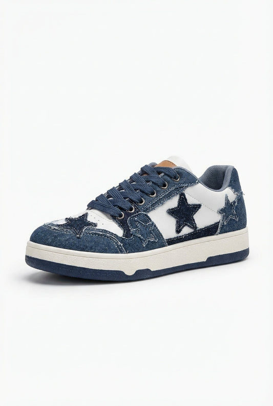 Women's Retro Star Patch Denim Low Top Sneakers