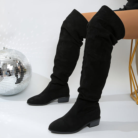 Women's Over the Knee Slouch Boots with Stacked Heel