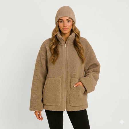 Women's Oversized Teddy Fleece Zip Up Jacket
