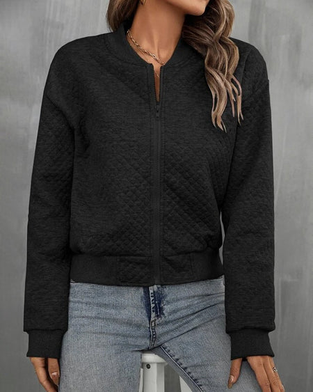 Quilted Zip-Up Bomber Jacket for Women