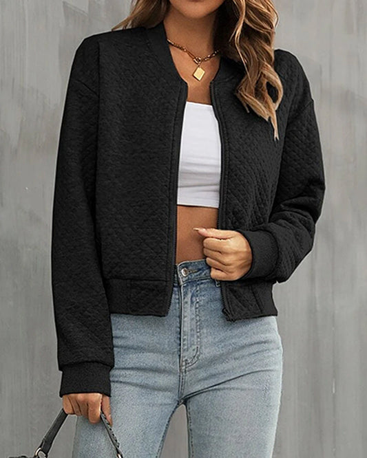 Quilted Zip-Up Bomber Jacket for Women