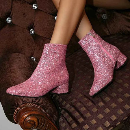 Sparkle Finish Block Heel Party Boots