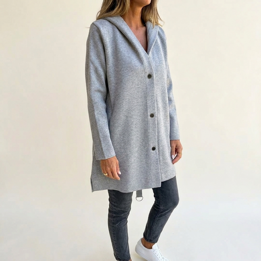 Women's Mid Length Hooded Button Knit Cardigan