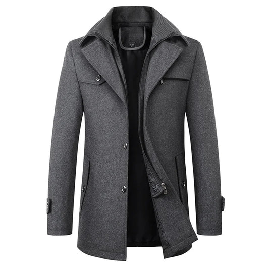 Men's Lapel Collar Winter Jacket With Zip