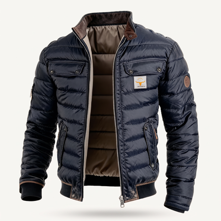 Men's Quilted Jacket with Contrast Stand Collar
