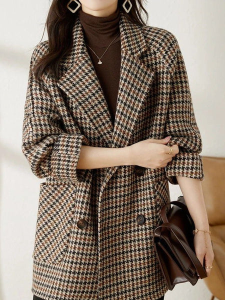 Women's Oversized Double-Breasted Houndstooth Coat