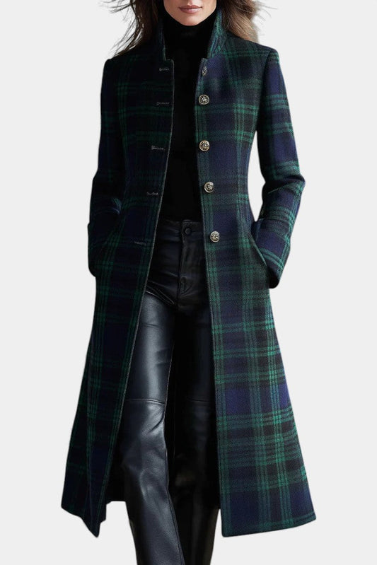 Classic Check Mid-Length Winter Coat for Women