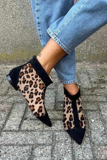 Women's Leopard Print Block Heel Ankle Boots