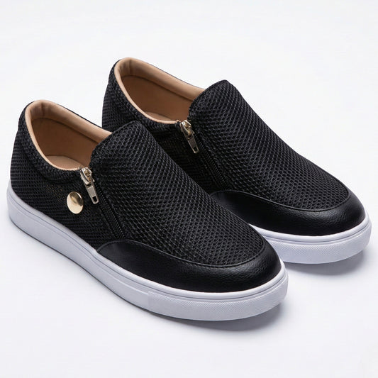Women's Side Zip Textured Breathable Trainers