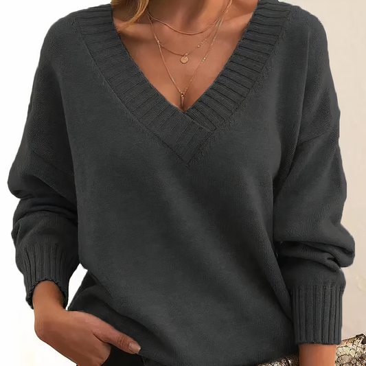 Women's V Neck Jumper with Long Sleeves