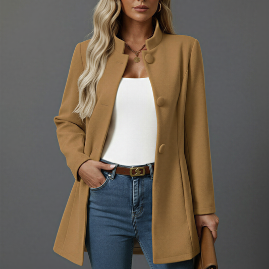 A-Line Coat With Button Front And Stand Collar