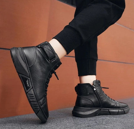 Men's Rugged Black Leather Ankle Boots