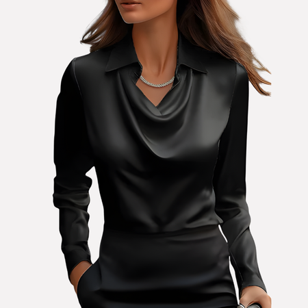 Draped Cowl Neck Satin Look Long Sleeve Blouse