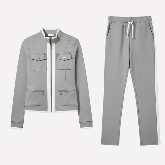 Contrast Piping Zip Jacket Tracksuit Set