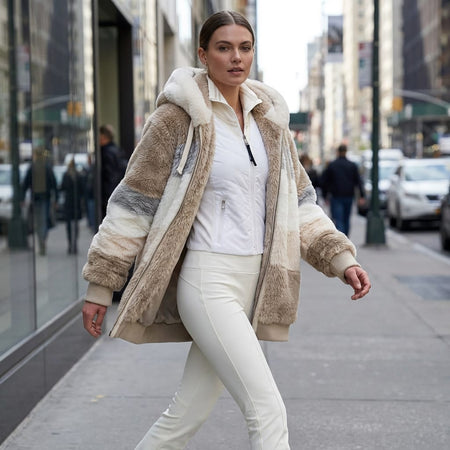 Contrast Trim Plush Faux Fur Coat